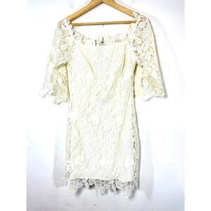 ASTR‎ white crochet lace boho mini dress off shoulder Womans Medium